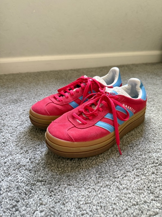 adidas Shoes - adidas Gazelle Platform Sneakers - Bright Red with Sky Blue Accents